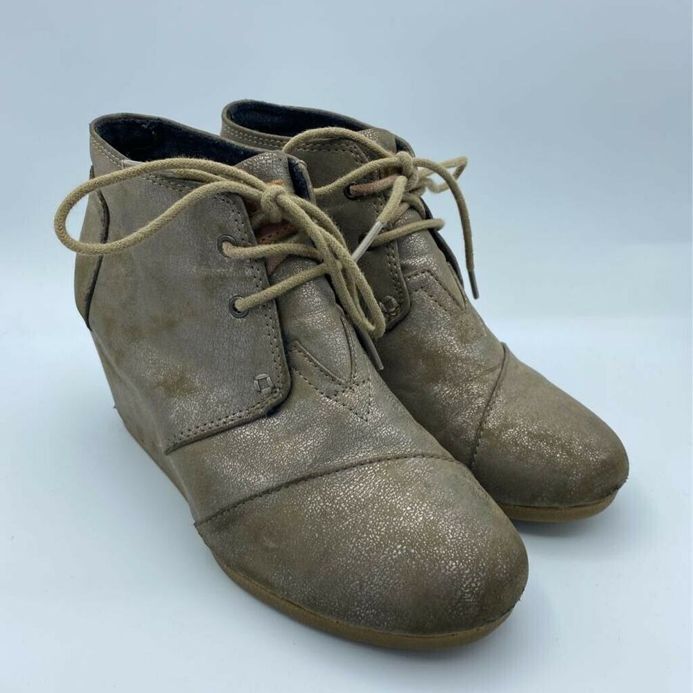 Toms Womens Kala Ankle Boots Booties Taupe Brown Wedge Heels Round Toe Lace Up 7